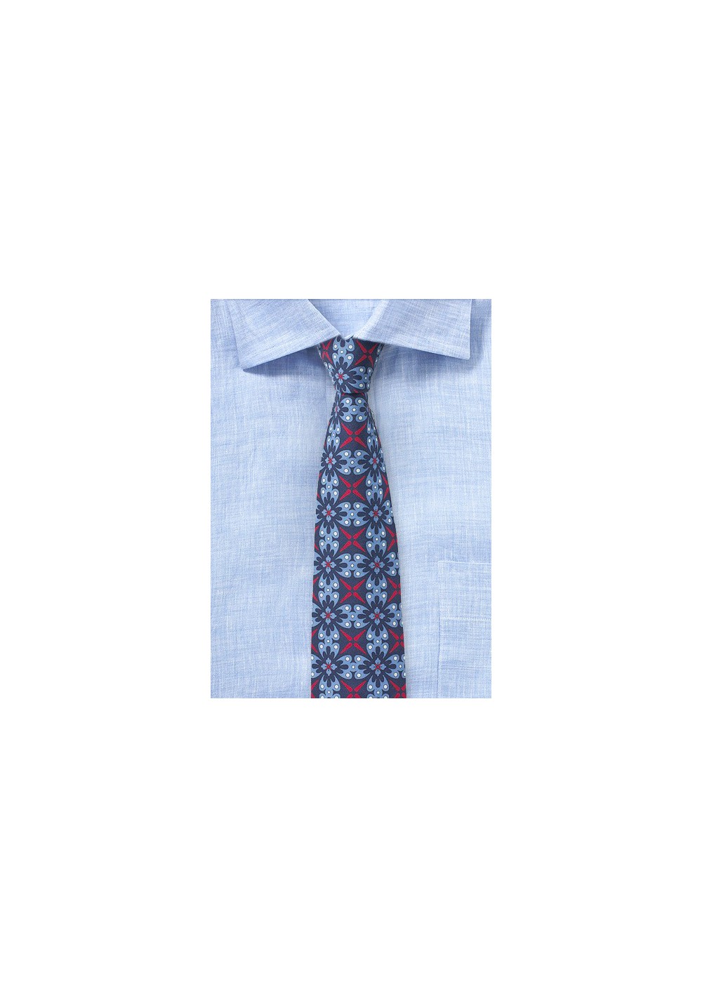 Wild Cotton Print Skinny Tie in Red and Blues