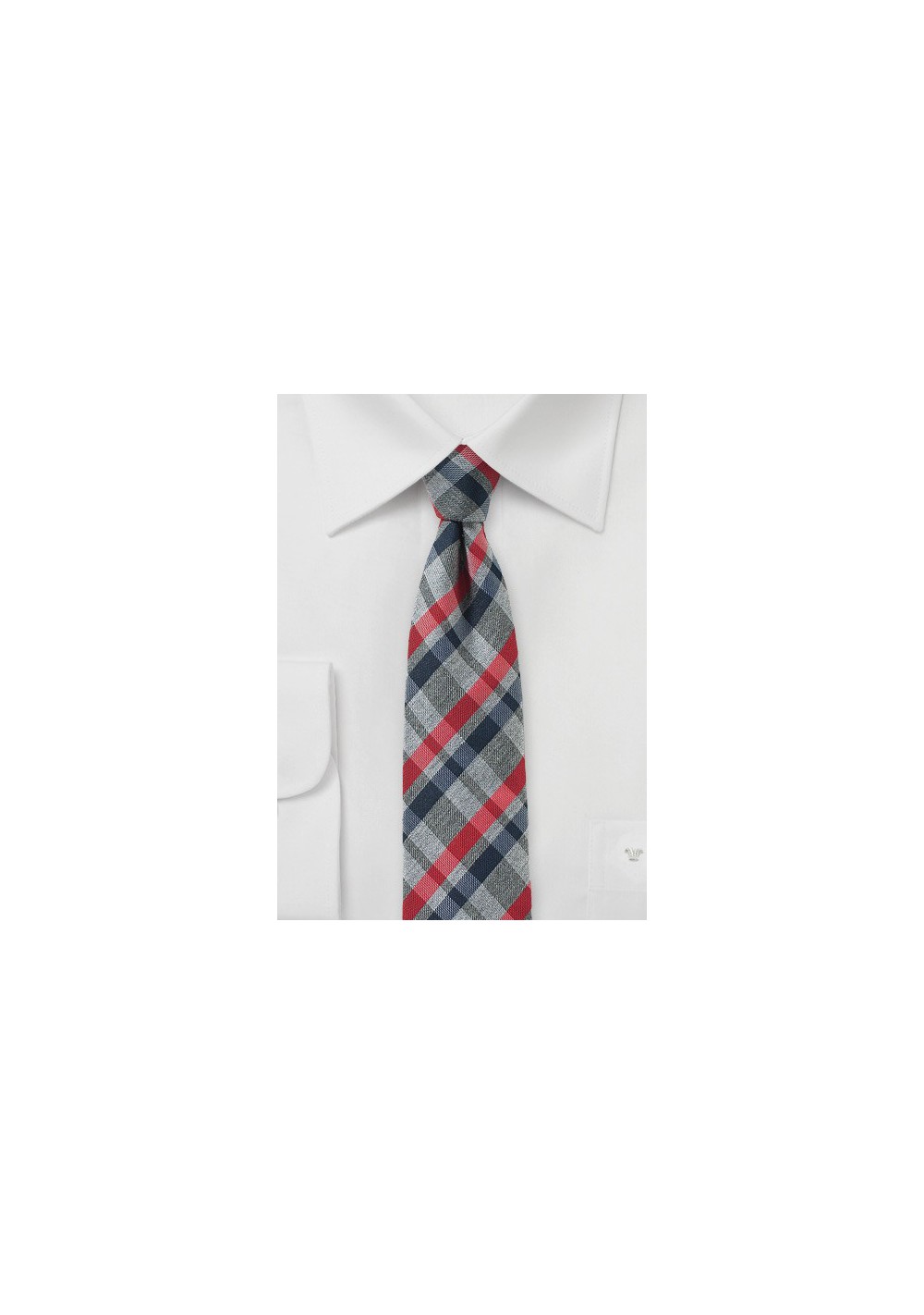 Trendy Tartan Plaid Tie in Grey, Navy, and Red