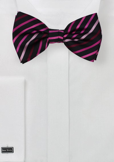 Black Bow Tie with Pink Stripes