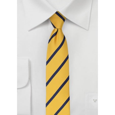 Skinny Repp Stripe Tie in Navy and Yellow