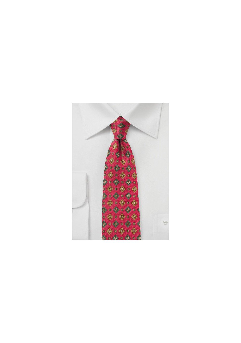 Red and Green Floral Print Silk Tie