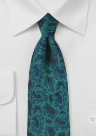 Bottle Green and Blue Paisley Tie
