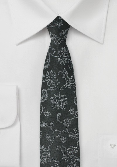 Black Designer Tie with Floral Weave