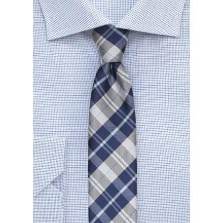 Tartan Plaid Designer Tie in Classic Blue and Silver | Bows-N-Ties.com