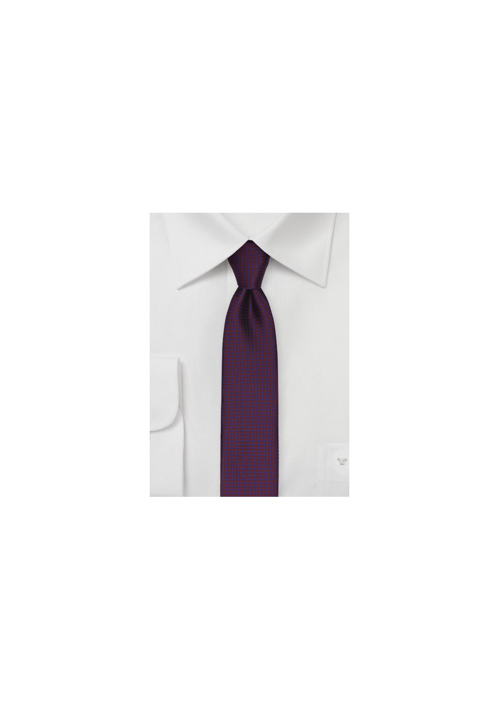 Burgundy Skinny Tie with Navy Micro Checks