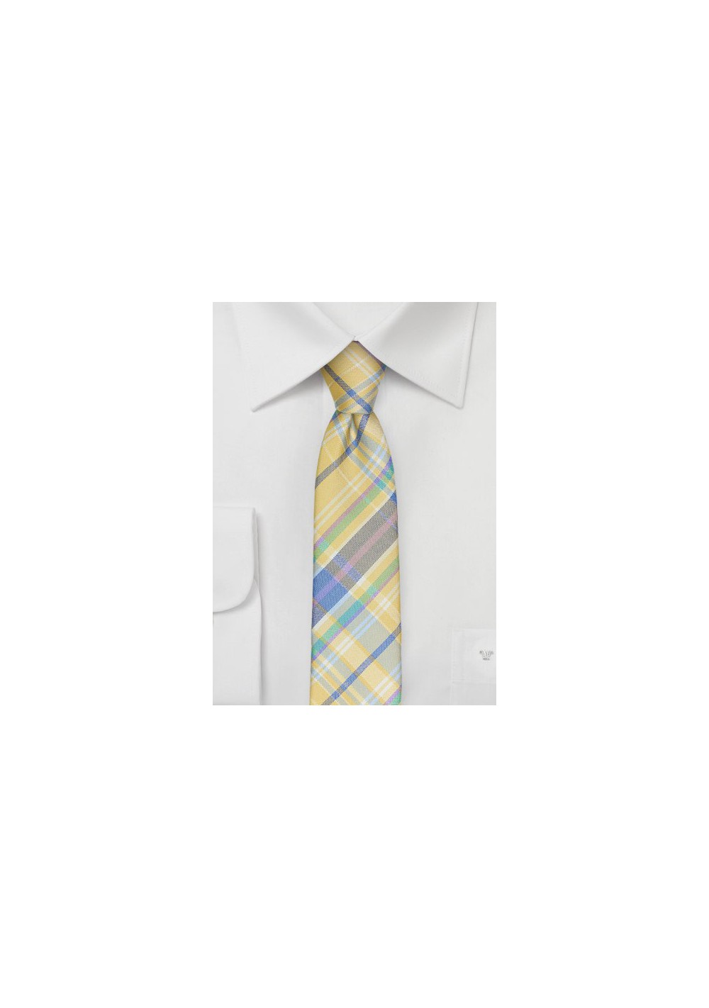 Skinny Madras Tie in Pastel Yellow