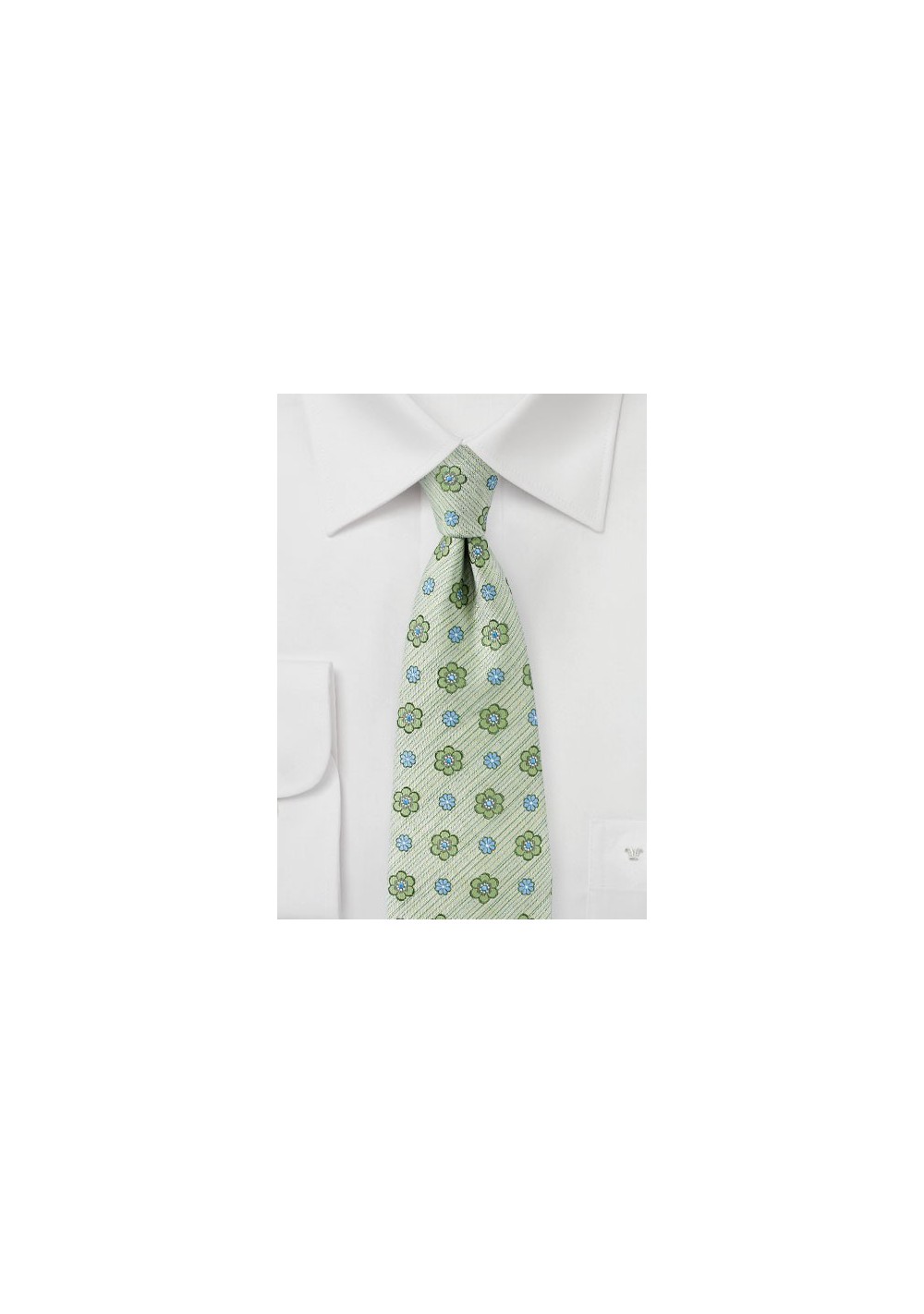 Textured Pale Green Floral Tie
