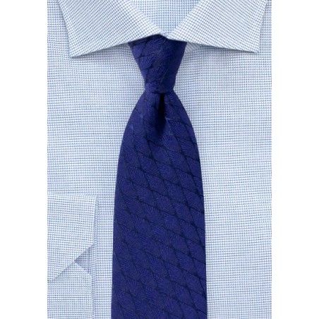 Royal Blue Wool Blend Tie with Rhombus Pattern