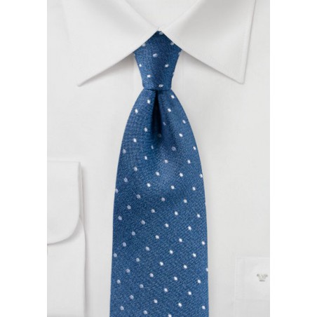 Denim Blue Polka Dot Tie in Matte Raw Silk | Bows-N-Ties.com