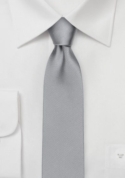 Shiny Satin Silk Skinny Tie in Bright Silver | Bows-N-Ties.com