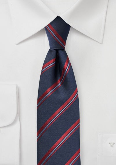 Dark Navy and Cherry Red Striped Skinny Tie | Bows-N-Ties.com