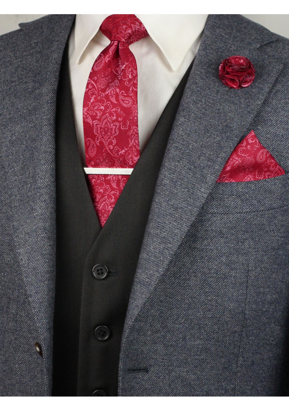 Raspberry Paisley Menswear Set | 6-pc Paisley Tie Set in Raspberry Red ...