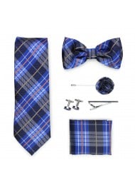 plaid necktie gift set in blue and orange