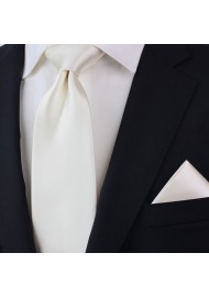 New formal men's polyester extra long necktie & hankie set solid prom cream 