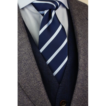 XL Tie in Navy and Light Blue Stripe Styled