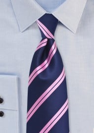 Kids Repp Striped Tie in Navy and Pink
