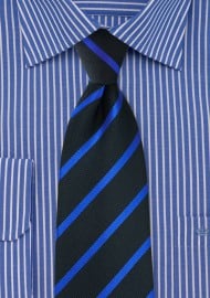 Black XL Tie with Horizon Blue Stripes