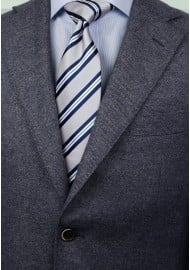 Preppy Gray Repp Striped Necktie Styled