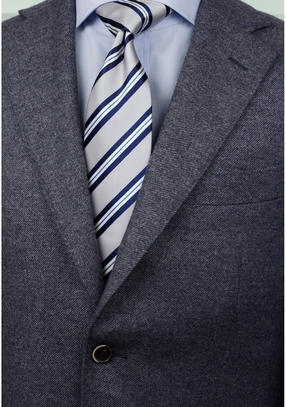 Preppy Repp Necktie in Silver, Blue, and White | Bows-N-Ties.com
