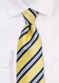 Yellow, Navy, and White Striped Necktie