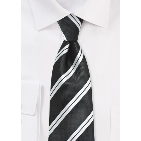 Elegant Repp Striped Kids Tie in Black and Silver