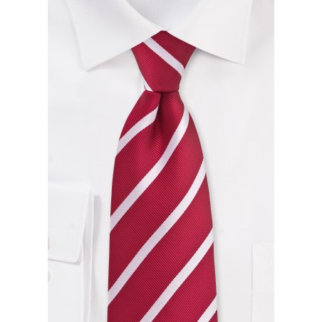 Bright Red and White Repp Striped Kids Tie