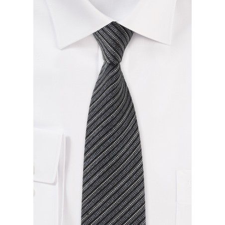 Gray Striped Tie in Knit Texture