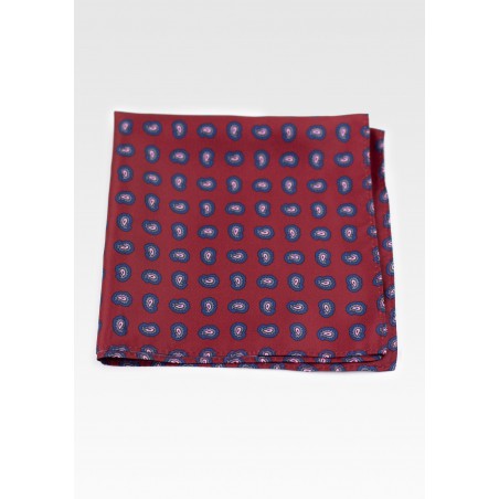 Wine Red Hanky with Paisley Print in Pink and Blue | Bows-N-Ties.com