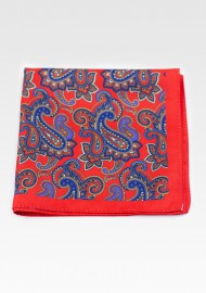 Red Suit Pocket Square with Large Paisley Print