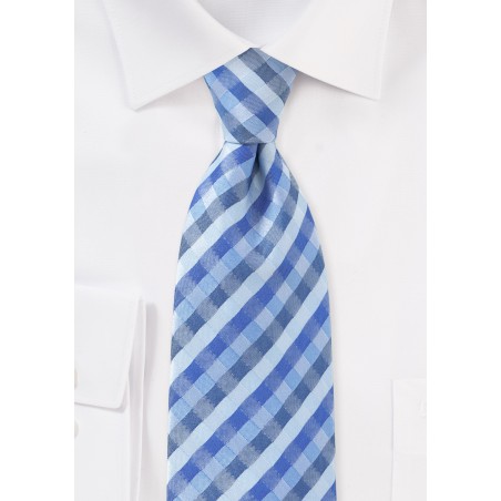 Tonal Blue Check Tie in XL Length