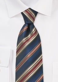 Striped Tie in Navy, Burgundy and Gold