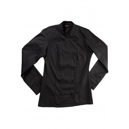 Women's Double Breasted Cooking Chef Jacket in Black Flat