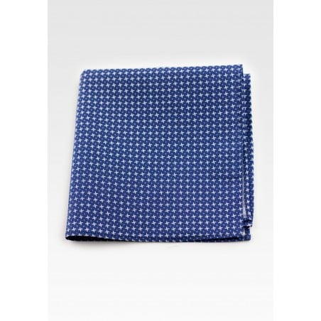Cotton Pocket Square in Royal Blue with Geometric Print Pattern