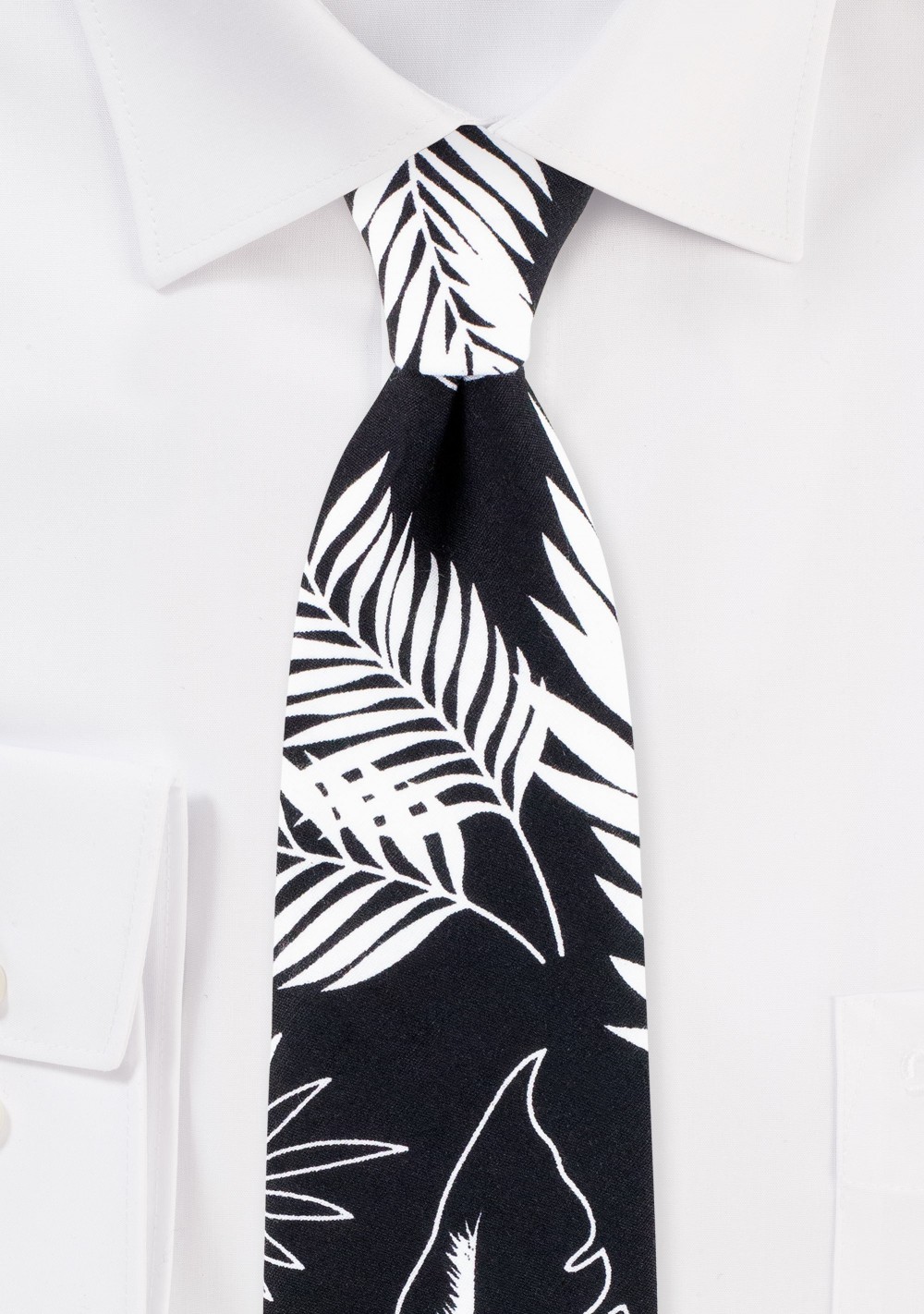 Tropical Palm Leaf Print Tie in Black and White