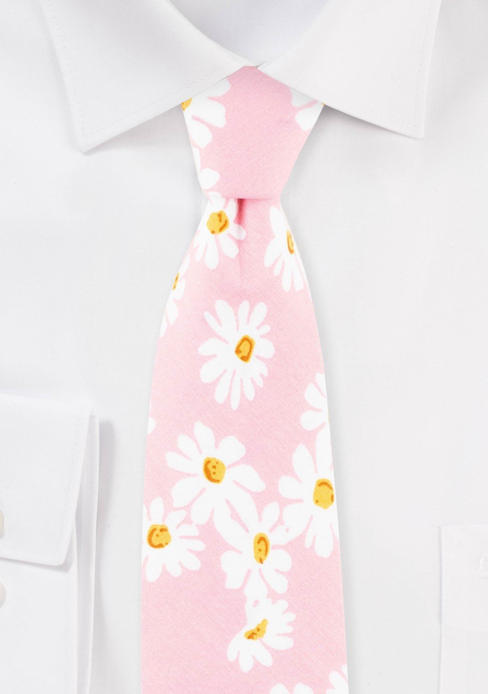 Tie Neck tie Slim White  with Pink & Teal Floral Quality Cotton T6123 