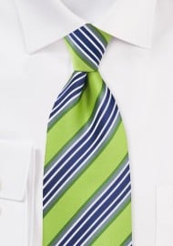Lime and Navy Striped Tie in XL Length