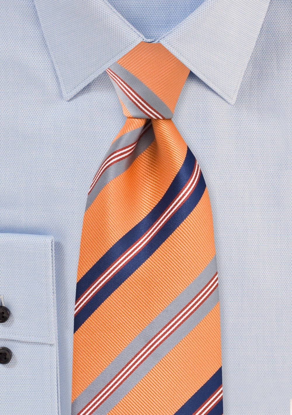 Striped Tie in Orange, Navy, Silver