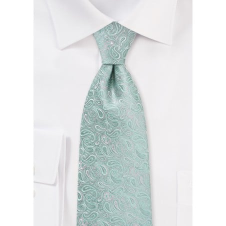 Kid Sized Modern Paisley Tie in Mint and Silver