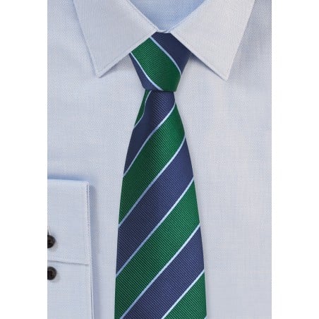 Repp Striped Skinny Tie in Green and Blue