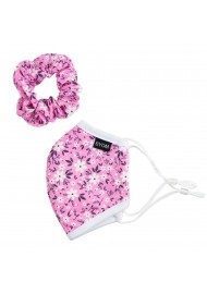 pink flower print scunchie mask set