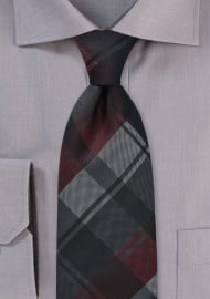 Plaid Tie in Charcoals and Merlots