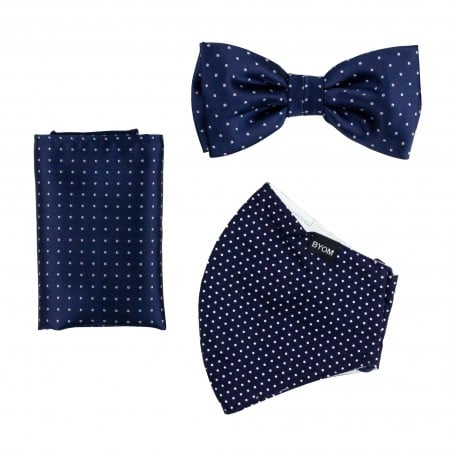 Pin Dot Bow Tie and Face Mask Set in Classic Navy