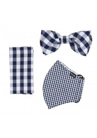 Navy Gingham Check Mask and Bow Tie Set