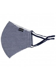 Textured Gingham Check Adjustable Face Mask in Navy and White Flat