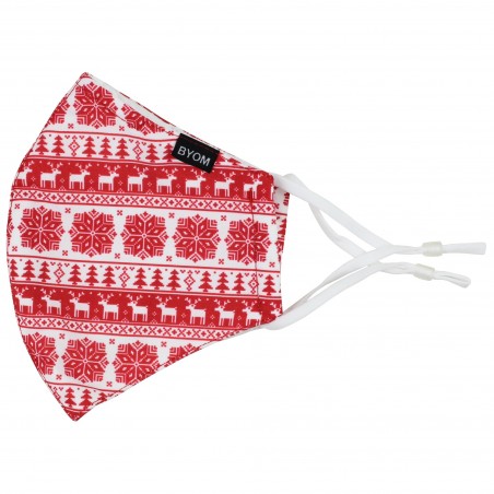 Nordic Holiday Print Mask in Red and White Flat