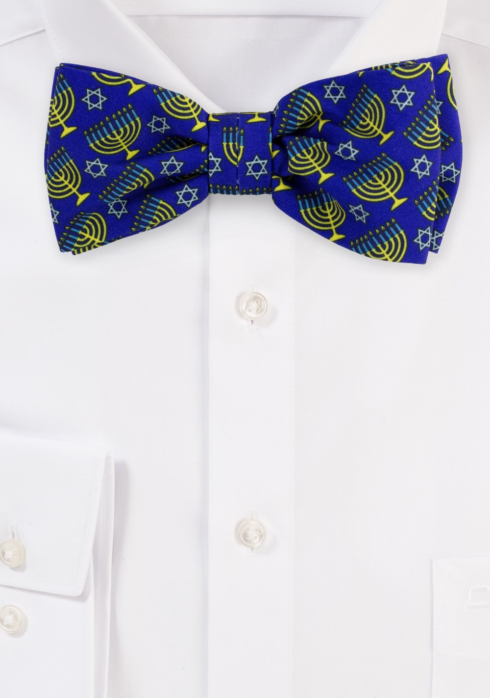 Blue Bow Tie with Menorahs and Stars of David