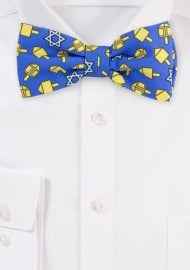 Blue Bow Tie with Dreidels in Gold