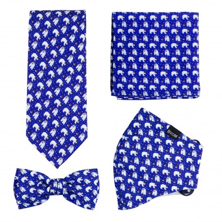 Mask and Tie Set with Polar Bears in Navy