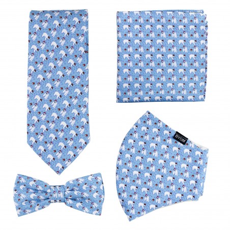 Mask and Tie Set with Polar Bears in Ice Blue
