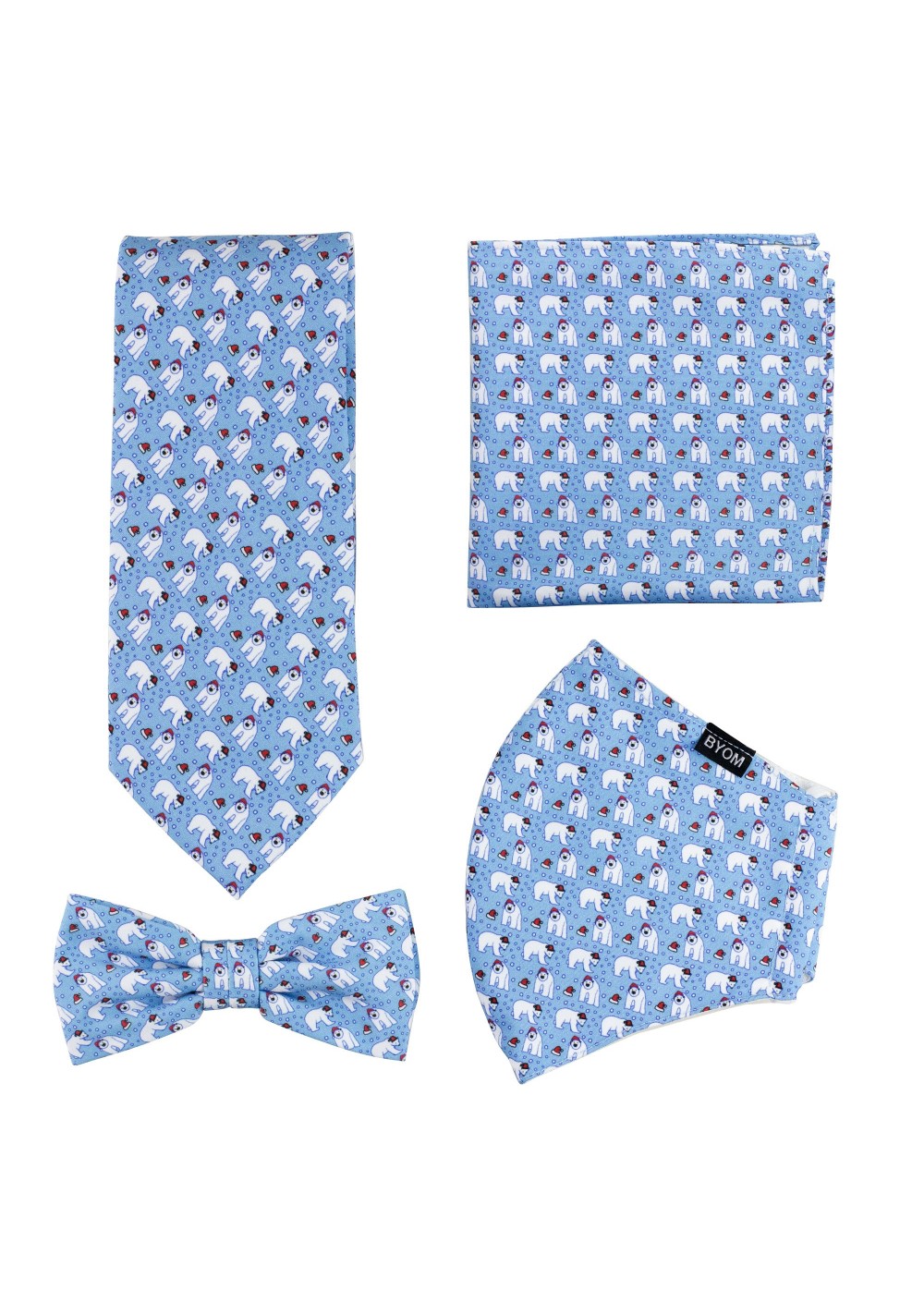 Mask and Tie Set with Polar Bears in Ice Blue